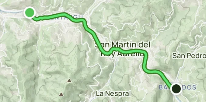 Mapa de la ruta del Paseo Fluvial del Nalón de Langreo a Barredos