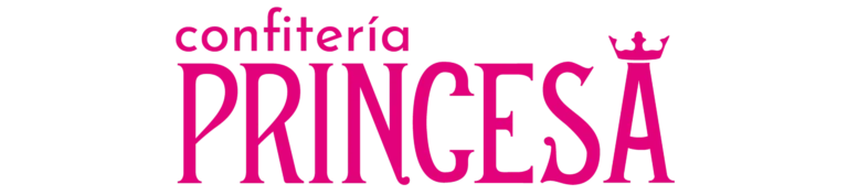 Logotipo de Confitería Princesa con texto en color rosa fucsia y diseño de corona sobre la letra A.