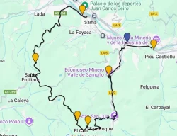Mapa de la ruta turística por Langreo con puntos de interés señalados.