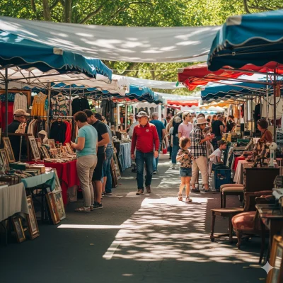 Mercadillo local en Langreo con puestos de artesanía y productos asturianos