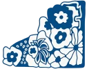 Ilustración floral azul con diseño ornamental utilizada como elemento gráfico por Lencería El Elón de Oro.