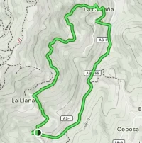 Mapa de ruta circular en bici desde Troncos por La Llana y La Cabaña en Langreo